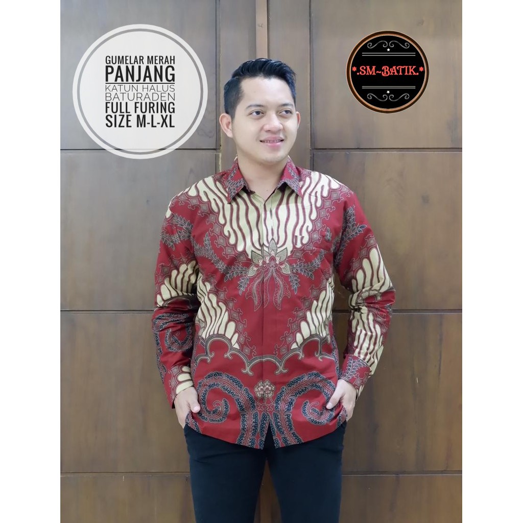 GUMELAR MERAH KEMEJA BATIK PRIA LENGAN PANJANG