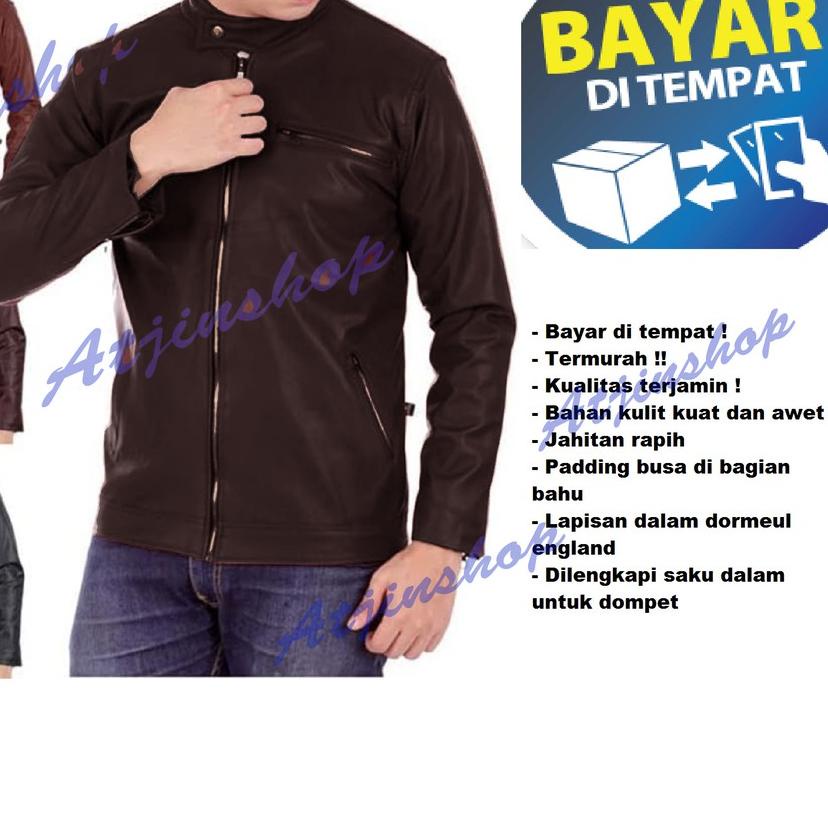 ☈ Atjin-Jaket Kulit Pria Kasual Exclusive Series Ferrari / Jaket Motor Pria [Coklat - Hitam] ✬