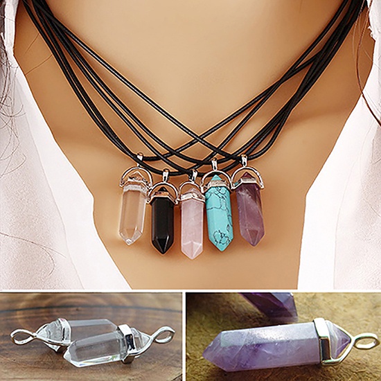 Kalung Tali Dengan Liontin Batu Permata Chakra Reiki Imitasi Gaya Rock