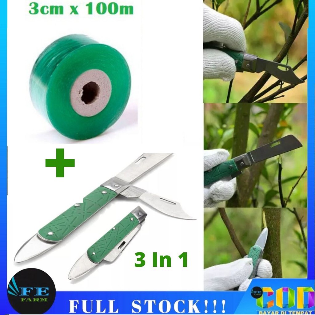 Paket Grafting tool Tape isolasi Dan Pisau Multifungsi 3 in 1 Okulasi tanaman FEFARM