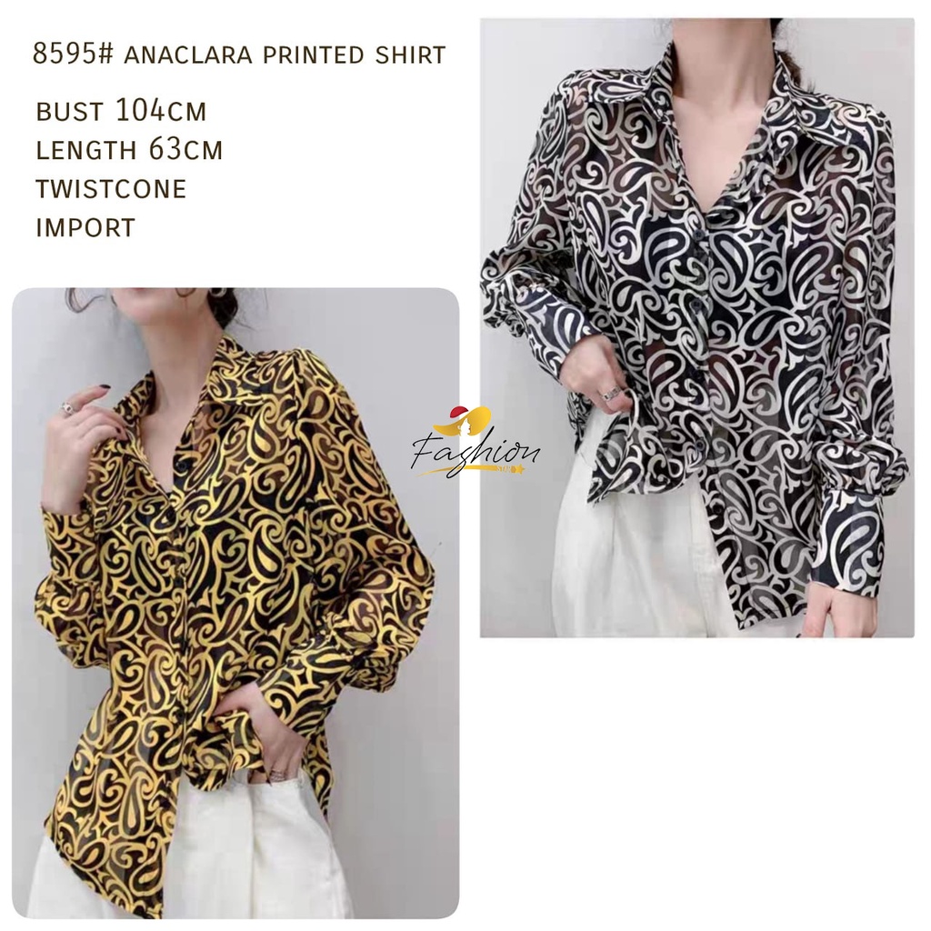 PAKAIAN KEMEJA WANITA ANACLARA PRINTED SHIRT TWO COLOUR IMPORT | X1356