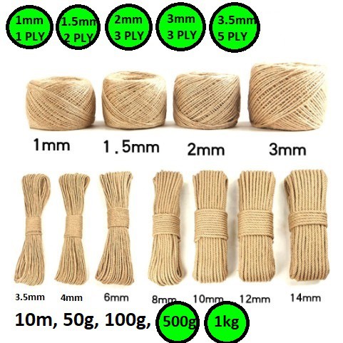 Tali Goni | Tali Tambang | Tali Garukan Kucing | Hemp Rope Uk.1 - 3.5mm Harga/500gr - 1kg