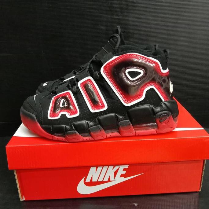 nike uptempo black and red