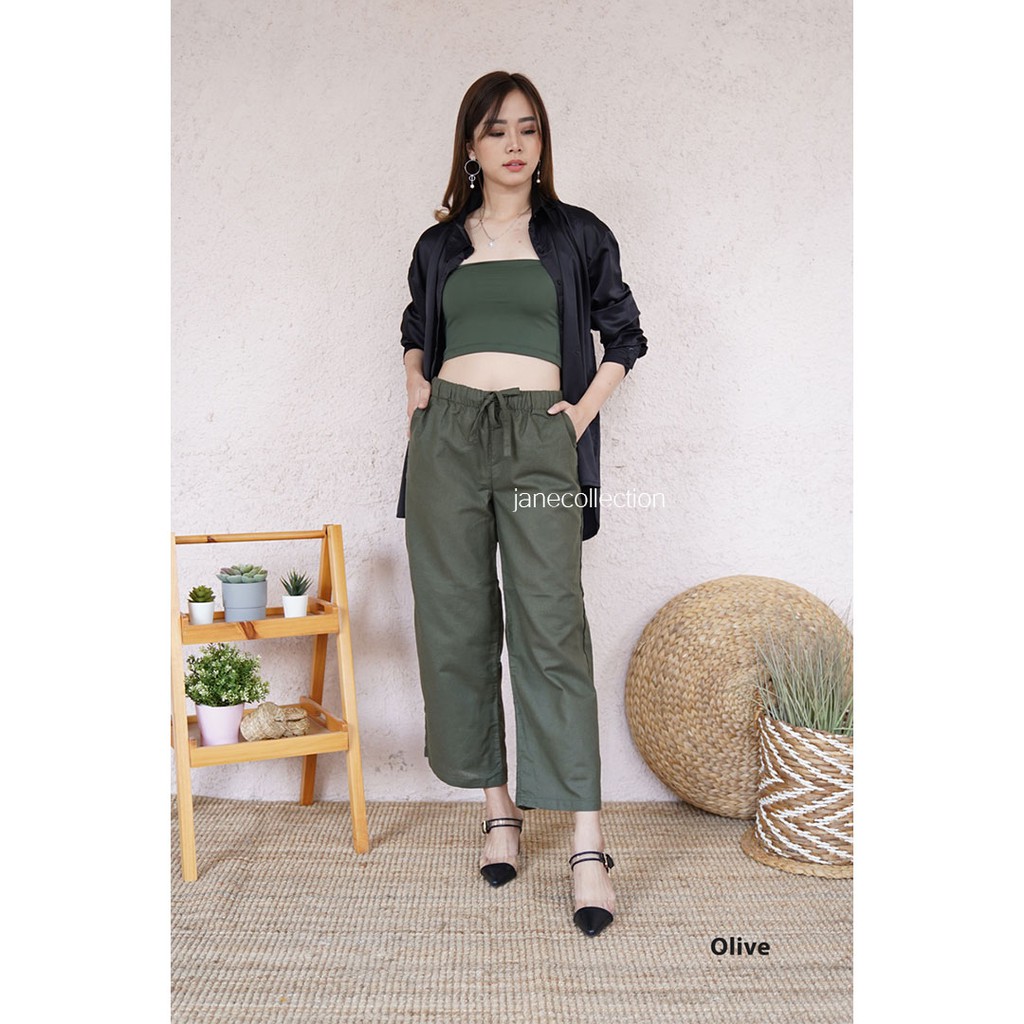 JANE COLLECTION | Celana Panjang Kulot Wanita Kerja Linen Rami Bianca Pants High Waist Cullote Hitam