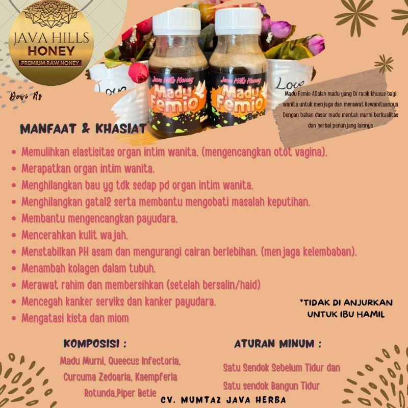 

MADU FEMIO BY MUMTAZ JAVA HERBA (khusus wanita) madu java hills honey
