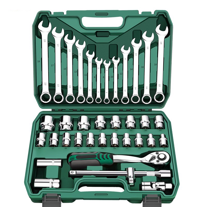 ISKU Kunci Shock Set 37pcs/Full Lengkap Socket Toolkit 37pcs Termasuk Kunci Pas Ring Set 12pcs Dan 21pcs Mata Shock