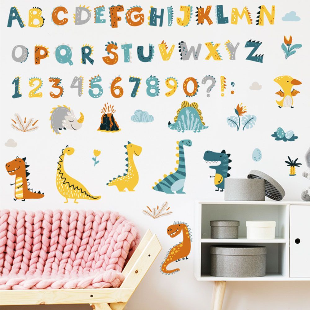 Solighter Stiker Dinding Motif Angka + Dinosaurus Bahan Pvc Untuk Dekorasi Kamar Tidur