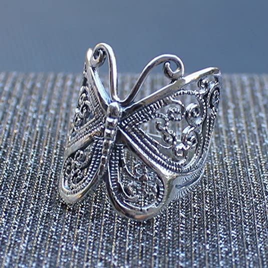 [Woman Gothic Vintage Metal Hollow Butterfly Rings for Women] [Punk Silver Color Insect Finger Boho Chic Ring] [Adjustable Open Rings Wedding Party Jewelry Gifts]