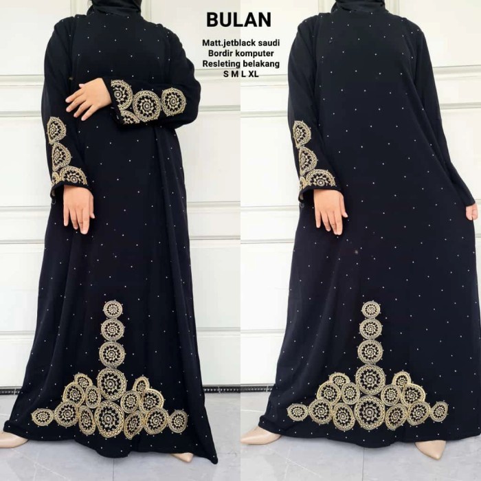 abaya gamis hitam arab bordir bulan jetblack saudi ori