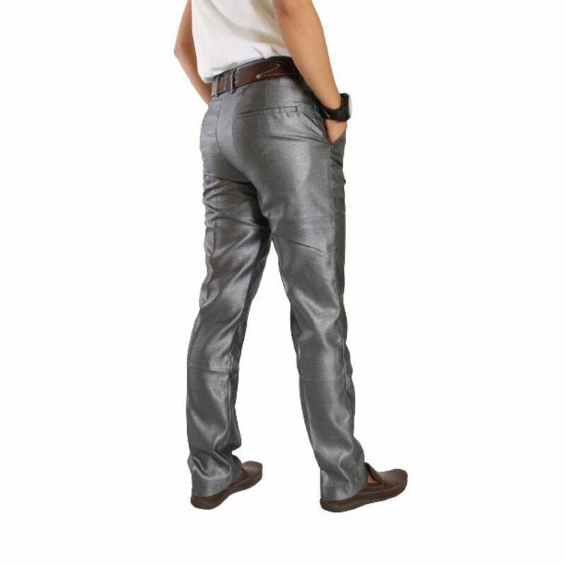 Celana Formal Pria Dasar Mengkilap Celana Slimfit Metalik [ Kinclong ]