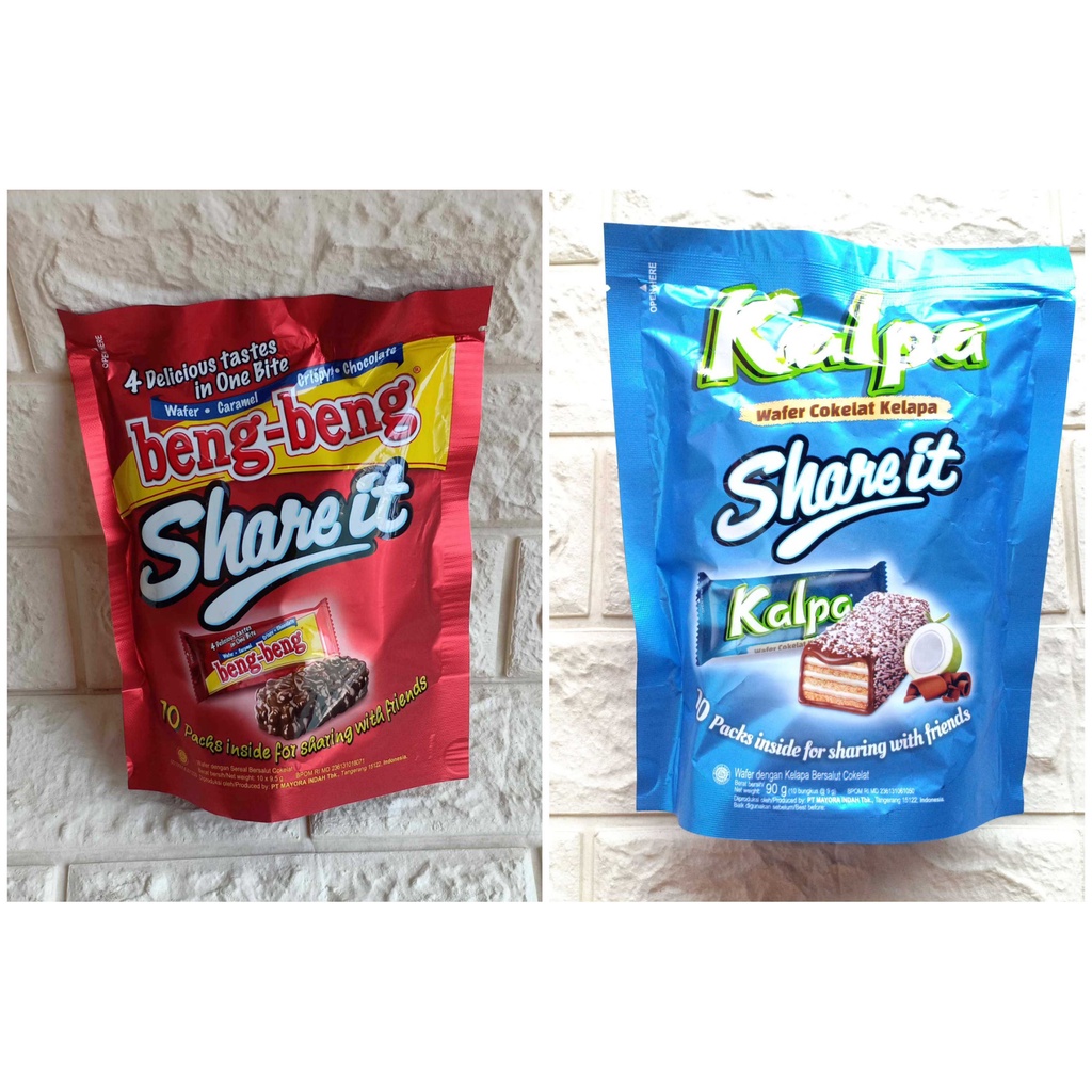 Mayora Share it isi 10 Beng Beng BengBeng Kalpa Better Slai Olai Triple Fun Bites Biskuit Wafer Caramel Crispy Chocolate Coklat Cokelat Kelapa Cemilan Snack