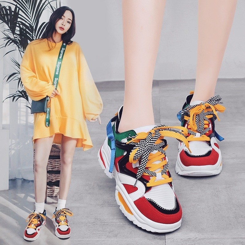  Sepatu  Wanita Sneakers Sport  Casual Hak  Tebal Gaya Korea 