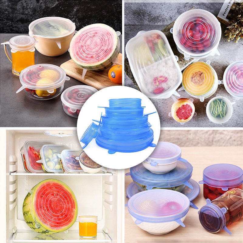 6Pcs Silicone Lids Durable Reusable Pot And Bowl Cup Food Saving Container Heat Resisting