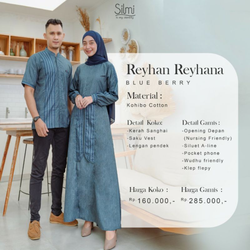Gamis Couple Reyhan Reyhana Blue Berry by Silmi Baju Couple busana muslim keluarga