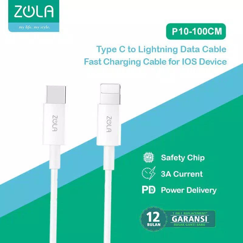 Zola P10 Kabel Data Type-C To Lightning PD 18W 100cm Fast Charger 2,4A
