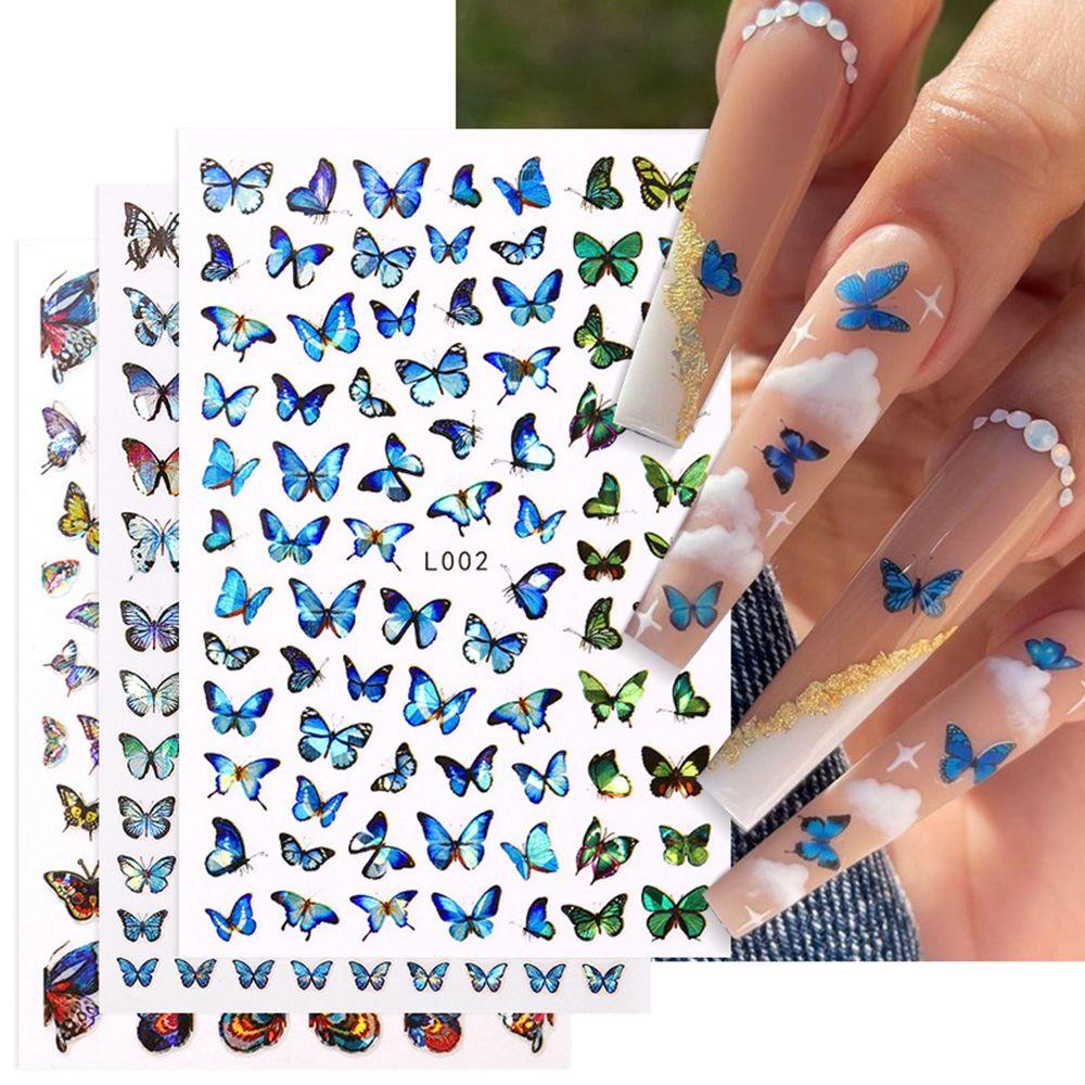 Preva 1lembar 3D Stiker Kuku Kupu-Kupu Wanita Decals DIY Dekorasi Nail Art