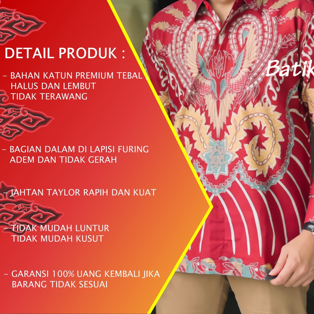 BATIK SOLO PREMIUM PRIA MOTIF KOMBINASI LENGAN PANJANG REGULAR LAPIS FURING KATUN ALUNA PCW 119