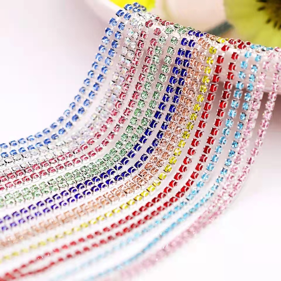 Diamond String Perak / Rantai Cakar Manik-Manik Mutiara Berlian Imitasi Perak Rapat Uk 2-3mm Harga/1meter