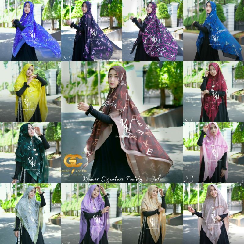 KHIMAR SIGNATURE FONTIFY 2 SIDE Original By Kameela Hijabku. Khimar premium digital print bestseller