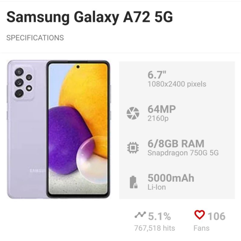HP Samsung A72 8//128 Garansi Resmi Sein