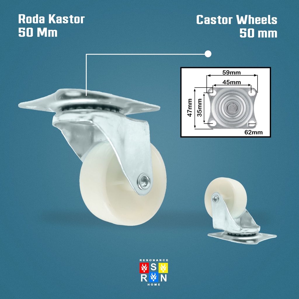 Roda Kastor Putih Hidup Nylon 2 Inch / Roda Caster Troli Resonance Home