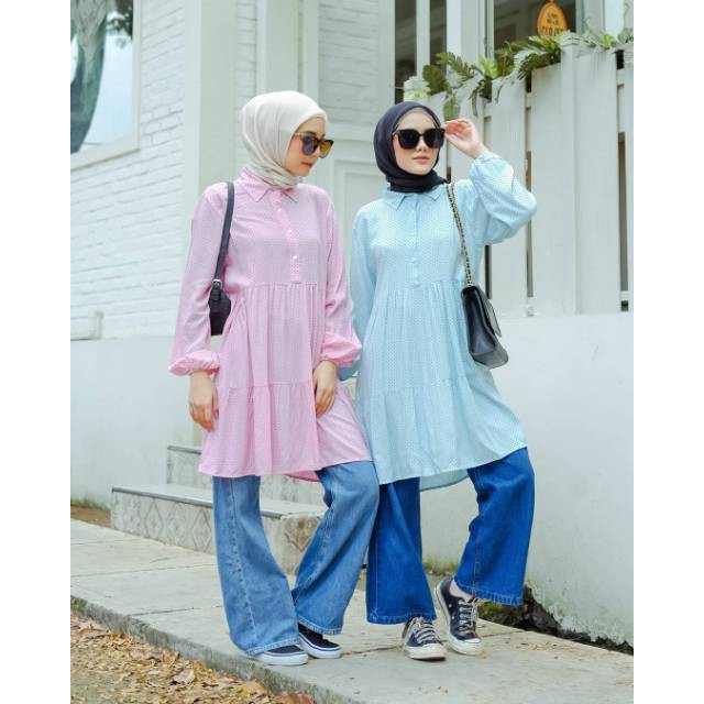 PAKAIAN MUSLIM WANITA LOLLY POLKA TUNIK WANITA COTTON RAYON