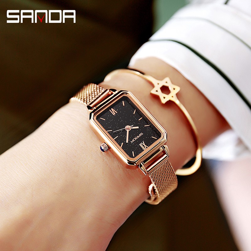 SANDA P1049 Jam Tangan Wanita Analog Tali Kulit Stainless Steel Quartz WATCHKITE WKOS