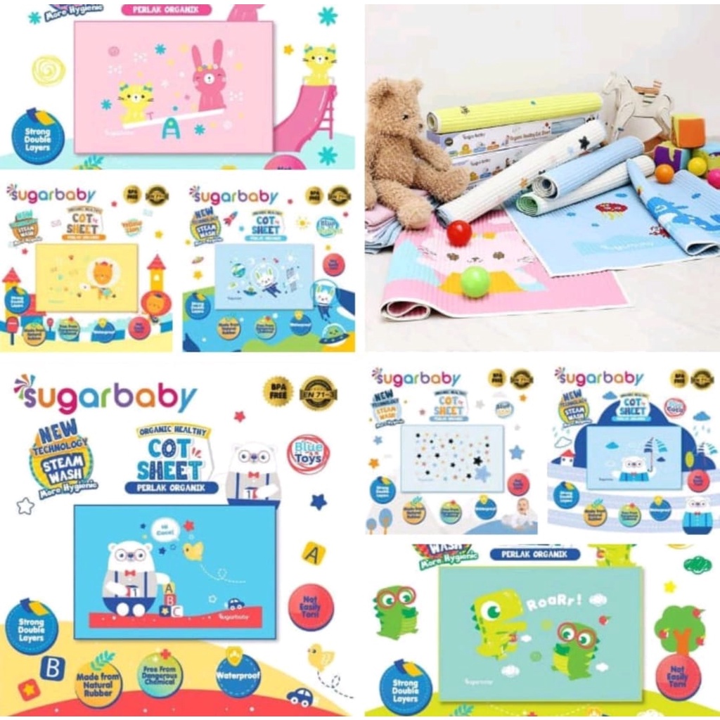 PERLAK SUGAR BABY ORIGINAL/PERLAK ORGANIC HEALTHY COT SHEET- 90X60 CM/PERLAK KARET ALAS OMPOL BAYI SUGARBABY/PERLAK IQ BABY LOONEY TUNES RUBBER COT SHEET