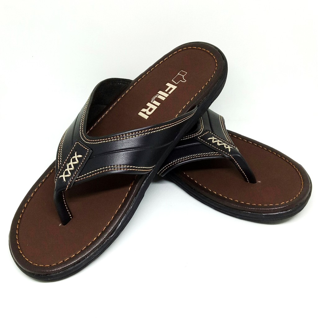 FIURI - Sandal Pria Japit Hitam - Sendal Jepit Casual Kulit Selop Cowok Laki-Laki