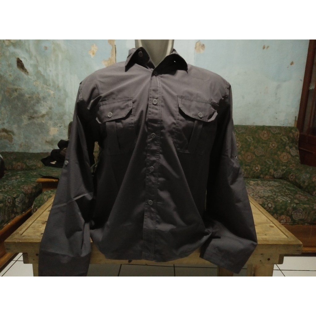 Kemeja Pria Alisan Slimfit Panjang Maroon Abu Tua List Tengah Hitam Plakat R2M9