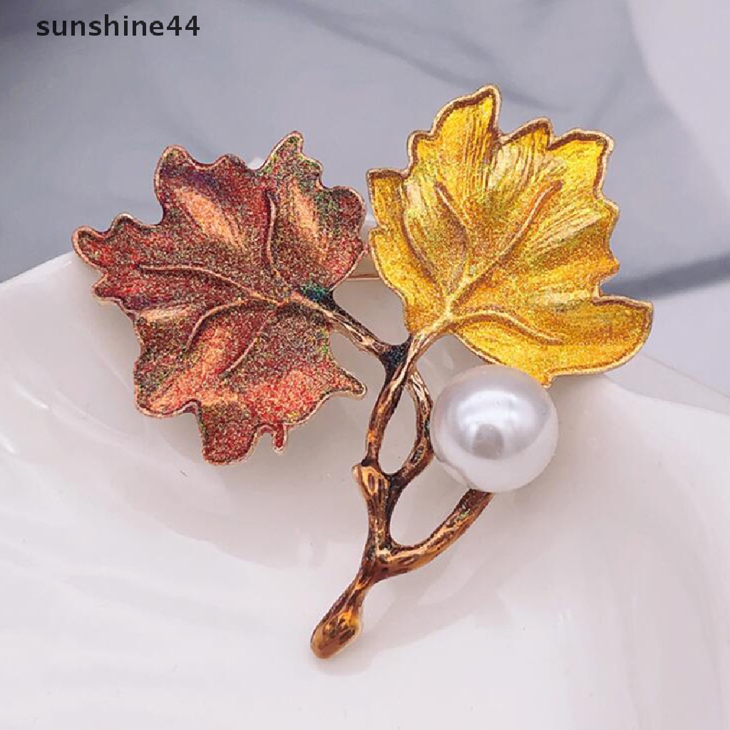 Sunshine Bros Vintage Bentuk Daun Maple Aksen Mutiara Untuk Wanita