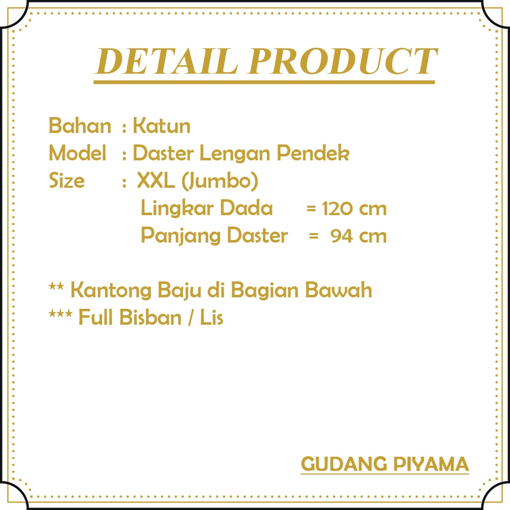 PIYAMA DASTER JUMBO LD 120 CM FULL KANCING MOTIF