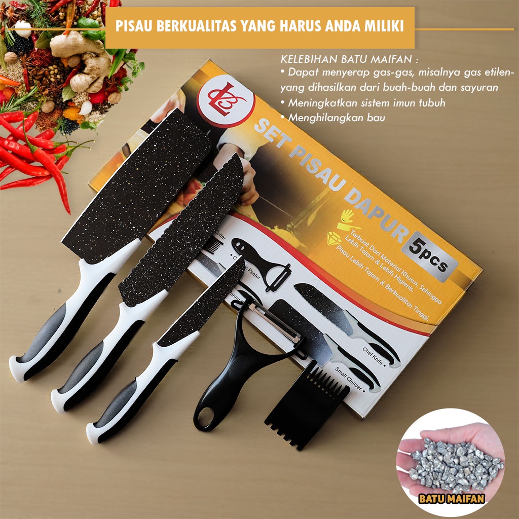 ( KJO ) Pisau Dapur Set 5 Pcs Hitam J13 Termurah