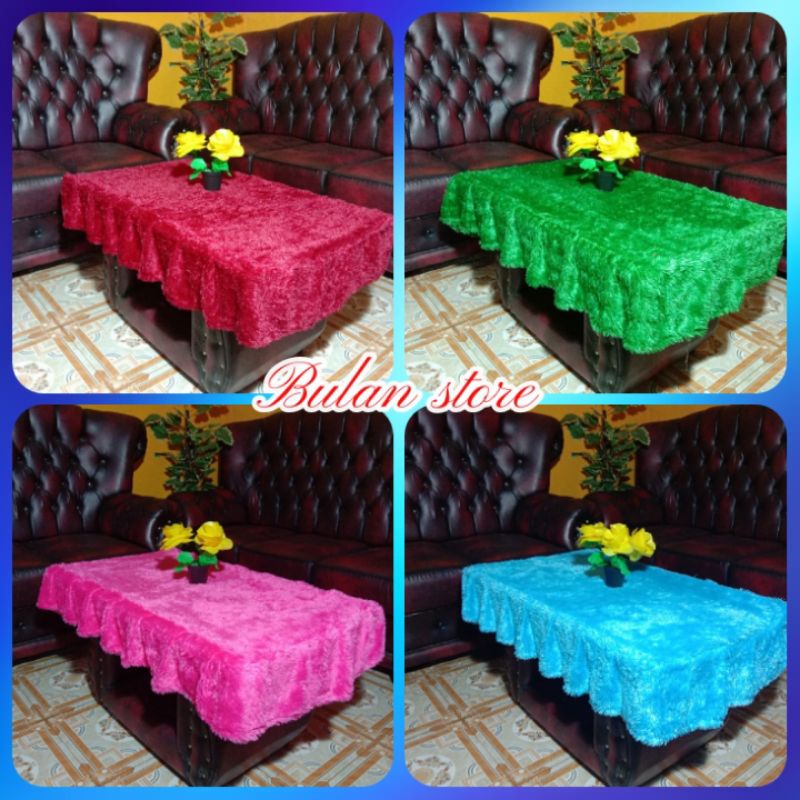 Taplak Meja Kaca Rumbai Bulu Rasfur Taplak Meja Ruang Tamu Cantik Mewah Rumbai Cover Meja Kaca Ruang