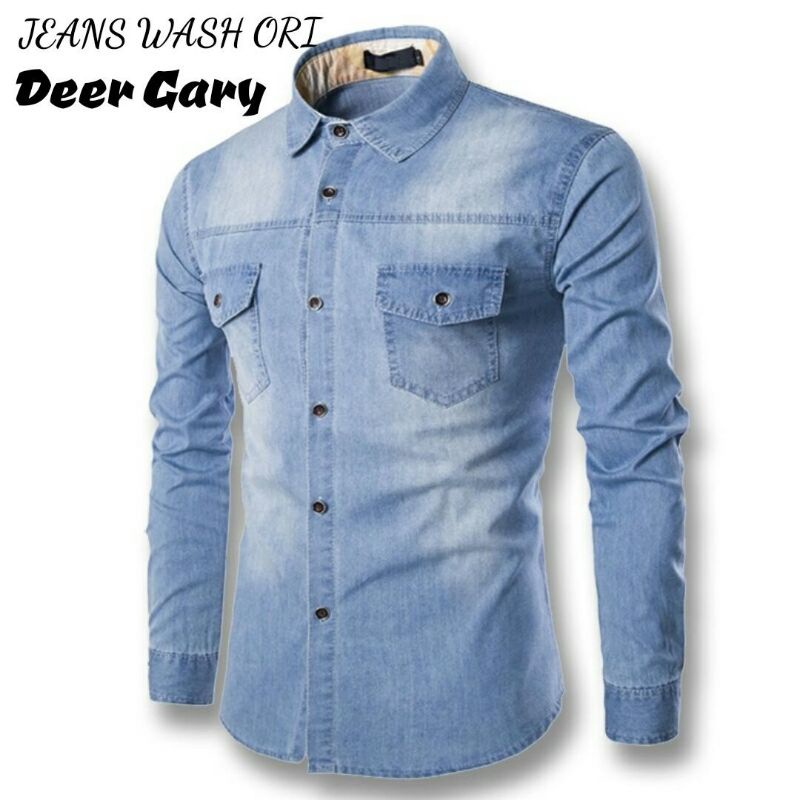 KEMEJA JEANS PRIA SLIMFIT LENGAN PANJANG HEM COWOK DEER GARY FASHION