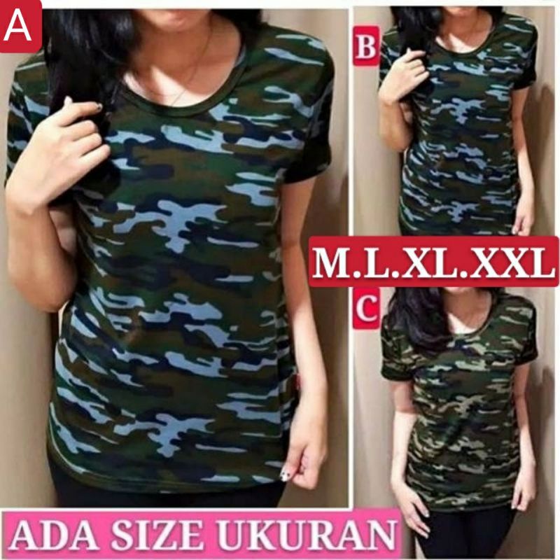 KAOS ARMY WANITA TENTARA LORENG BAJU ARMI CEWEK LENGAN PENDEK SIZE M - XXL