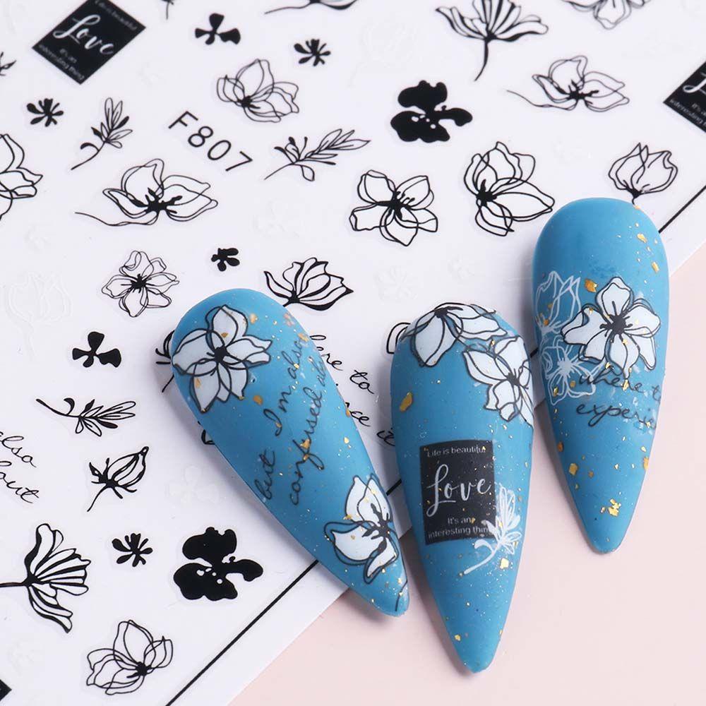 AUGUSTINA Agustin 3D Stiker Kuku Musim Gugur Musim Dingin Cat Air Geometri Daun Bunga Karakter Wajah DIY Nail Art