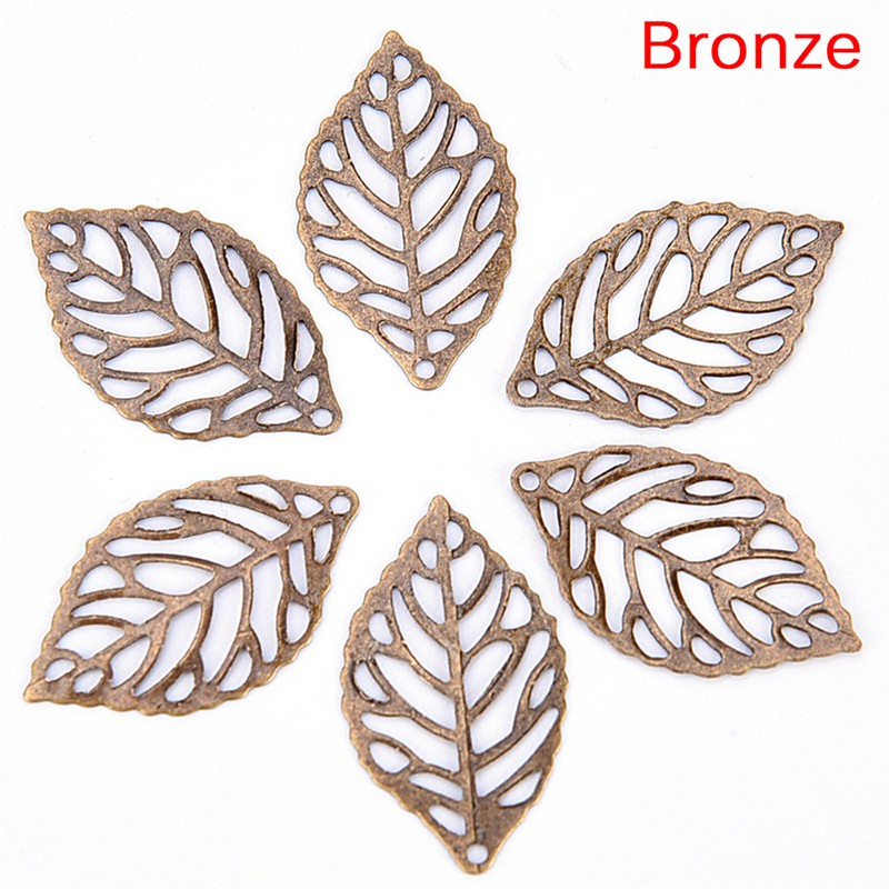 Hbid Glory 50PCS Liontin Daun Hollow Bahan Metal Untuk Membuat Perhiasan DIY