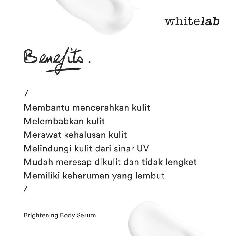 WHITELAB Brightening Body Serum Indonesia / Facial Wash Hydrating Essence Toner Ampoule Day Night Underarm Eye Cream Sunscreen Clay Mask Masker Gel Soap / Face Acne Mugwort Heartleaf Niacinamide Peeling Calming Paket Wajah Lengkap Set Sabun Krim Pelembab