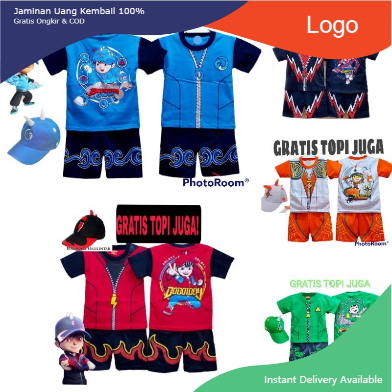 SETELAN BAJU ANAK BOBOIBOY GRATIS TOPI TERLENGKAP / SETELAN BAJU ANAK BOBOIBOY SOLAR AIR API GALAXY 