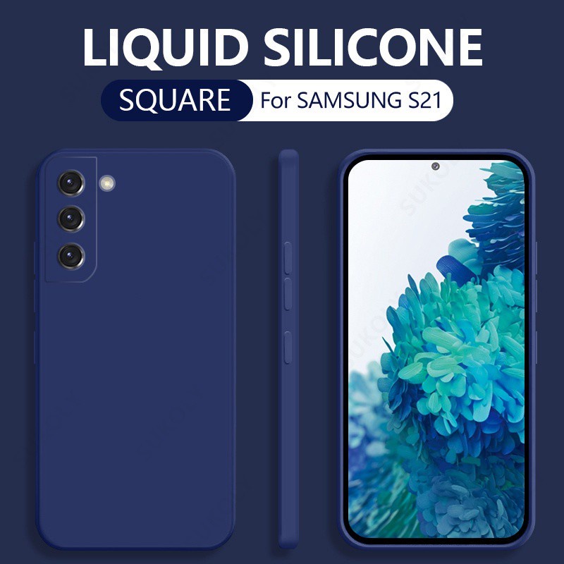 Samsung Galaxy S21 Plus S20 FE Samsung Galaxy Note20 Note 20 S21 Ultra S21+ Casing Square Liquid Silicone Phone Case Soft TPU Shockproof Bumper Back Cover-Dark blue