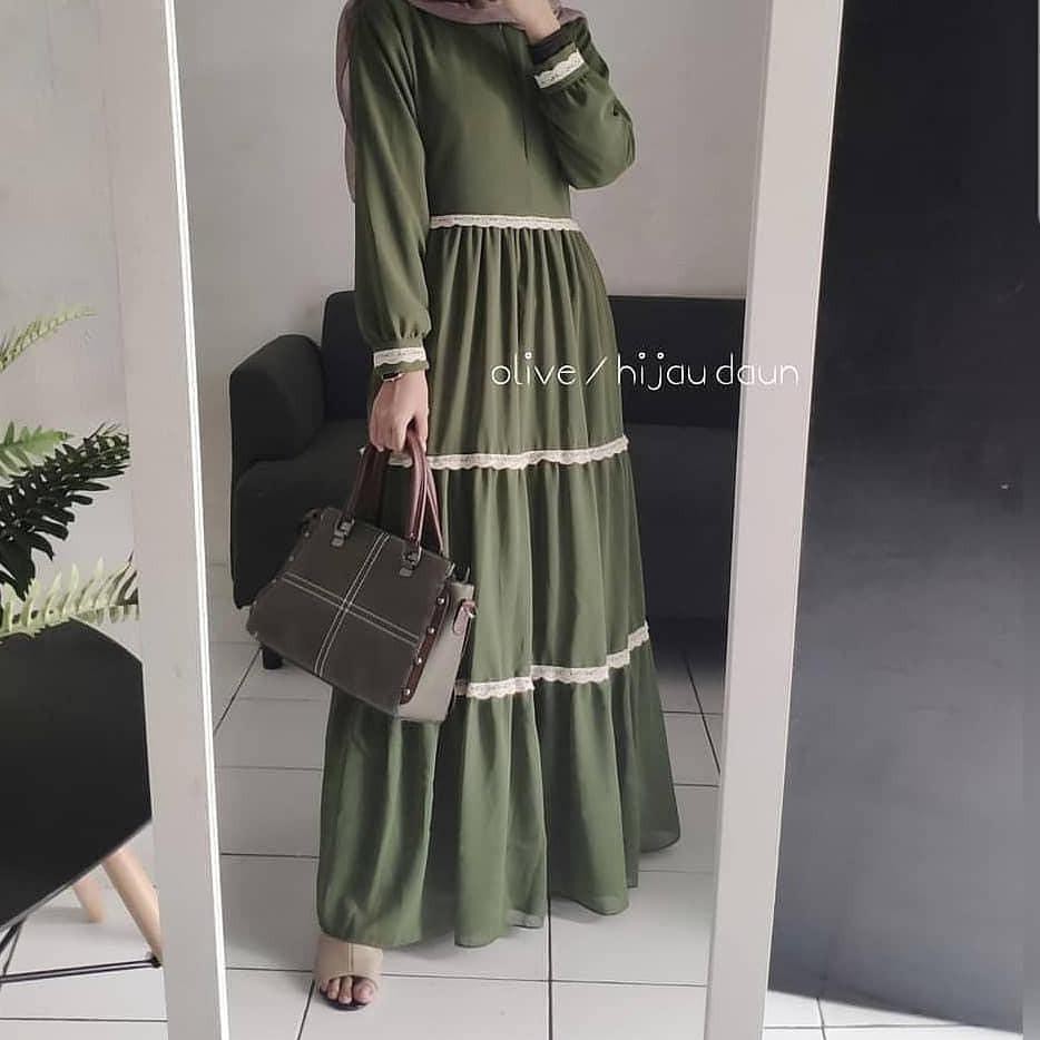 E2U7 Baju Syari Wanita Baju Gamis Muslim Terbaru Anindya Maxi Dress Renda  Kekinian DVN
