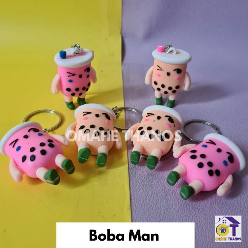 Aneka Gantungan Kunci Viral BISA PILIH MOTIF/gantungan replika miniatur snack/icecream/minuman/mie cup/samyang/boba/ganci snak/snek/rokok/eskrim/ganci unik/bts/gantungan kunci unik lucu murah kekinian/ganci seribuan/suvenir souvenir nikah murah-Ganci boba Man