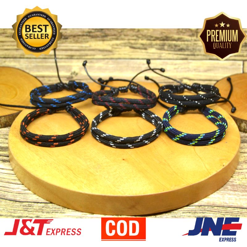 Gelang Tali 2 Rangkap/Gelang Paracord/Gelang Pria Keren/Gelang Cowok Hitam Premium Murah