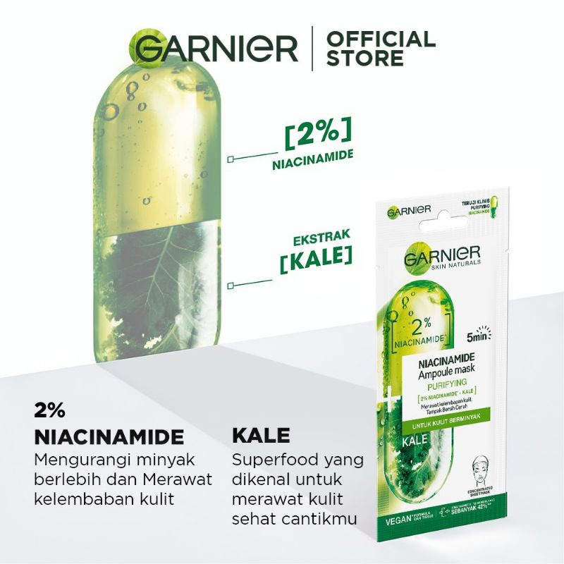 Garnier Ampoule Mask Niacinamide + Kale untuk Kulit Berminyak - Sheetmask