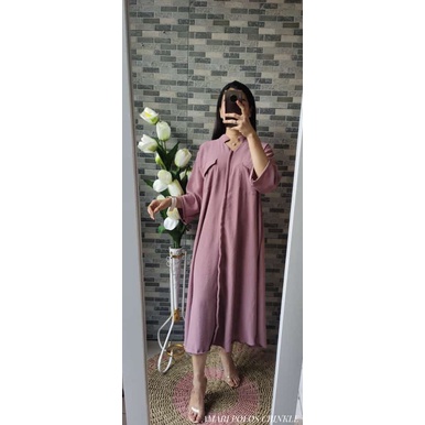 Amari Midi Dress Polos Crinkle Air Flow | Dua Saku Busui Bumil Friendly Jumbo