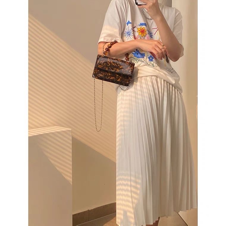 Tas Messenger Rantai Manik-manik Antik Genggam Satu Bahu Flap Tas Persegi Kecil Wanita