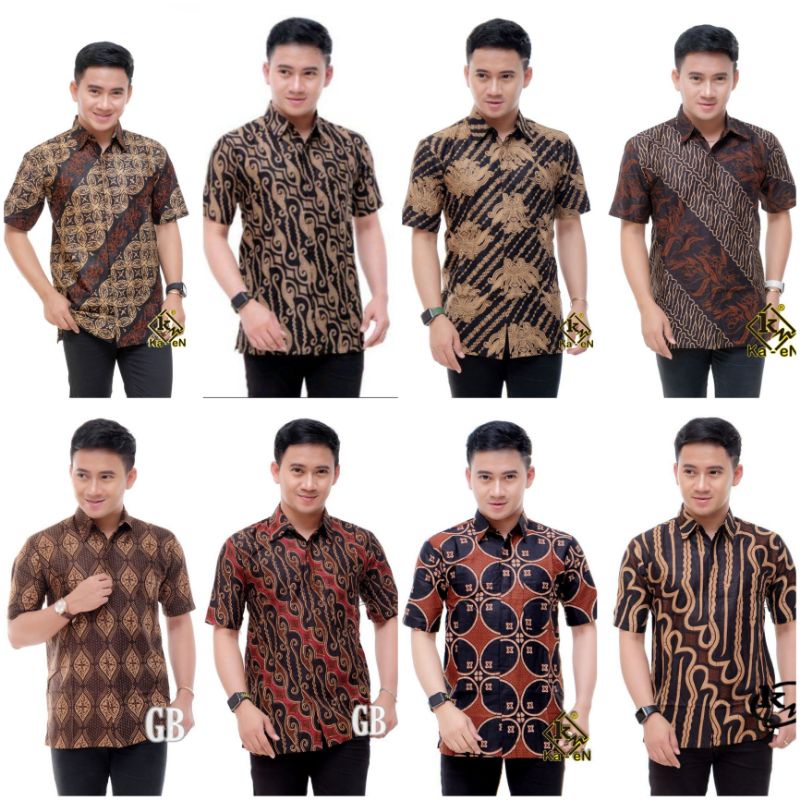 KEMEJA BATIK PENDEK VARIAN COKLAT LAWASAN KN261//READY SERAGAM BATIK PRIA PENDEK COKLAT
