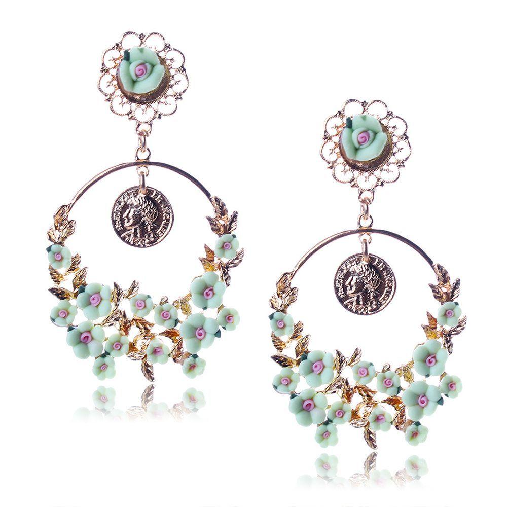 Needway Baroque Earrings Statement Earring Elegan Cantik Untuk Wanita Istana Perhiasan Kepribadian Lingkaran Cincin Retro Vintage Kristal Bunga Cabang