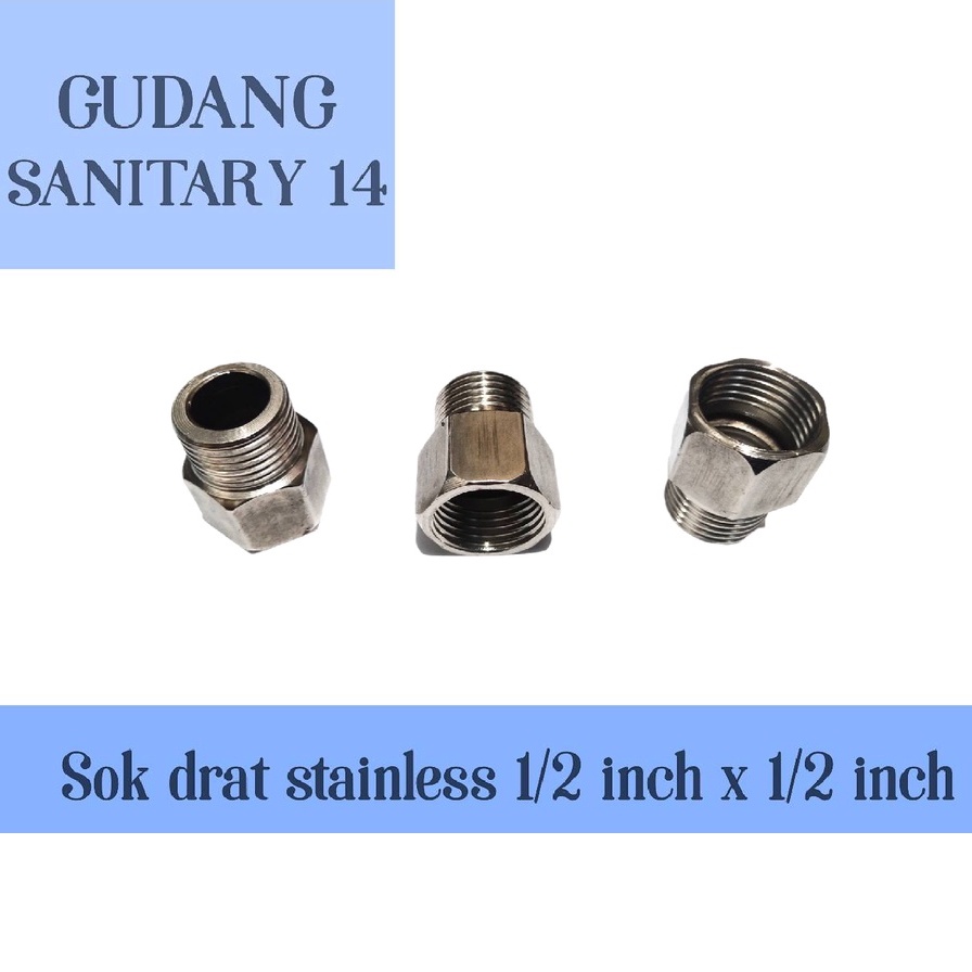 Sok drat stainless 1/2 inch ke 1/2 inch sok sambungan kran air stainless sok kran air 1/2 inch x 1/2